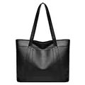 Bolso tote vintage de cuero suave negro con gran capacidad y detalle de Sport - Negro