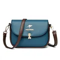 Sac bandoulière en cuir bleu canard et marron avec logo kangourou et texture grainée - Bleu