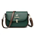 Vintage green leather crossbody bag with brown straps and golden kangaroo logo - Green