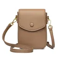 Chique kaki lederen crossbody telefoontas met litchi-textuur en gouden hardware - Khaki