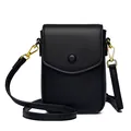 Verticale zwarte gsm-tas van echt leer met fijne korrel en goudkleurige hardware details - Zwart