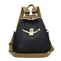 Sac à dos Oxford noir avec sangles brunes et rayures blanches, vue de variante - Noir