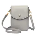 Borsa a tracolla grigia per cellulare in pelle con patta quadrata e dettagli dorati - Blu Grigio