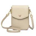 Elegante borsa porta cellulare in pelle beige con texture litchi e dettagli oro - Beige