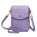 Borsa porta cellulare in pelle color lavanda con grana litchi e dettagli dorati - Viola