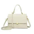 Borsa da medico minimalista in pelle beige con fibbia dorata e tracolla rimovibile - Bianco