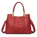 Elegant red leather handbag with floral embossing and gold hardware for wedding - Red