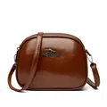 Borsa a tracolla in pelle cerata marrone con grande capacità a tre strati e logo - Marrone