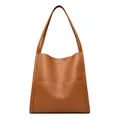 Caramel brown pebbled leather tote bag with large capacity and kangaroo logo detail - Yellow