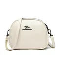 Borsa a tracolla in pelle cerata bianco crema con tre scomparti e logo metallico - Bianco Sporco