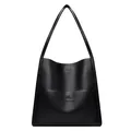 Classic black leather tote bag with lychee pattern and kangaroo logo detailing - Black