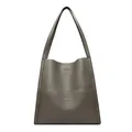 Chic grey lychee texture leather tote bag with functional front pocket and kangaroo logo - Dark Gray
