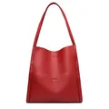 Red pebbled leather tote bag for women featuring kangaroo logo and shoulder straps - Red