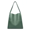 Green leather tote bag with lychee texture and embossed kangaroo logo design - Tea Green