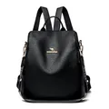Black leather backpack with lychee texture and gold kangaroo logo and colorful strap - Black