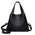 Classic black litchi pattern leather bucket bag for women with golden kangaroo logo - Black