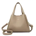 Khaki leather bucket bag with kangaroo logo and detachable shoulder strap - Khaki