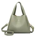 Sage green lychee leather bucket bag with top handle and adjustable shoulder strap - Green