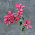 Realistic fuchsia 6-head flame orchid artificial flower stem with green leaves - Deep Rose Red