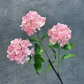 Three-headed artificial pink snowball hydrangea branch with green leaves for home decor - Pink