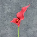 Artificial deep red double-petal calla lily with yellow spadix and green stem - Red