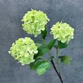 Artificial three-head green snowball hydrangea flower with realistic leaves for home decor - Green