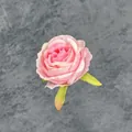 Single artificial pink gradient silk rose flower head with green leaves for DIY decor - Deep Pink