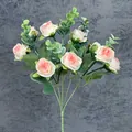 Pink and white gradient artificial rose bouquet with green leaves on dark background - Champagne Pink