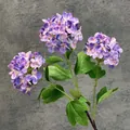 Artificial 3-head purple gradient hydrangea flowers with realistic green leaves - Purple