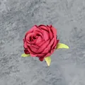Artificial deep red silk rose head with green leaves for DIY wedding decor and crafts - Red