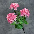 Single stem artificial hydrangea with three pink gradient flower heads and green leaves - Rose Red