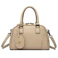 Sac Boston en cuir litchi beige avec bandoulière amovible et pendentif doré - Gris Premium
