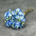 Artificial blue jasmine bouquet with gradient petals and green buds for home decoration - Blue