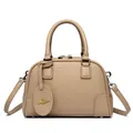 Sac à main Boston chic en cuir beige avec bandoulière amovible et poignées robustes - Kaki