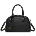 Sac Boston noir chic à motif litchi avec étiquette kangourou et bandoulière réglable - Noir