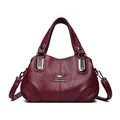 Bolso de mano clásico de cuero burdeos para mujer con gran capacidad y bandolera - Rojo