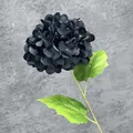 Lifelike artificial black hydrangea single stem with vibrant green leaves for home decor - Black