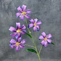 Single stem with five purple lily heads featuring pink stripes and green foliage - Deep purple