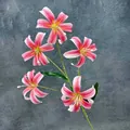 Artificial pink lily with 5 blooming heads and realistic petals for home decoration - Rose Red