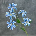 Five-headed artificial lily branch with blue and white gradient petals and green leaves - Sky Blue