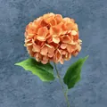 Artificial orange hydrangea with 117 petals and green leaves for home decor and weddings - Light Coffee