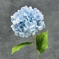 Single stem artificial blue hydrangea with silk petals and green leaves for decor - Blue