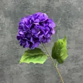 Artificial deep purple hydrangea stem with realistic green leaves for home decoration - Deep purple