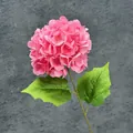 Lifelike pink hydrangea stem with 117 petals and lush green leaves for home decor - Rose Red