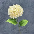 Lifelike cream white artificial hydrangea stem with lush petals and green leaves - Champagne