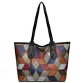 Große Shopper-Tasche mit geometrischem Farbmuster und Krokodil-Prägung für Damen - Rot-Blau-Patchwork
