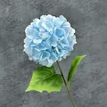 Sky blue artificial hydrangea silk flower with deep green leaves for home decoration - Bright Blue