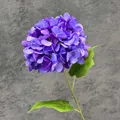 Realistic purple artificial hydrangea with dense petals and detailed green leaves - Two-tone Dark Purple