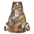Sac de poitrine en cuir patchwork marron en forme de goutte et zips dorés - Marron Patchwork