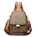 Brown vintage printed women's backpack with ML letters and wide shoulder straps - Brown